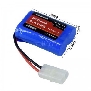 6.4V 2S 900mAh HFC18500鋰鐵電池 KET-2P母端 正向插頭